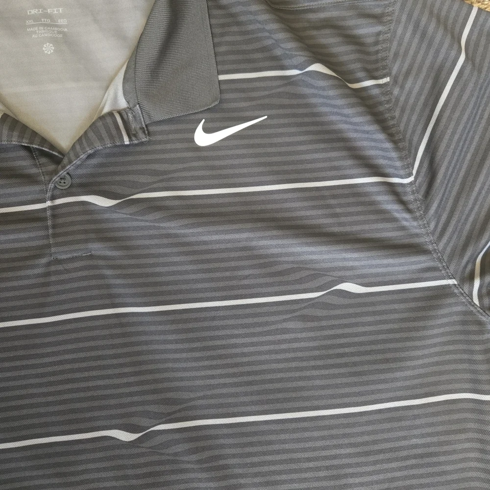 Nike Men's Black & Gray Striped Polo Shirt XXL